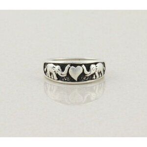 Sterling Silver Two Elephant Heart Ring Band Size 7 1/2